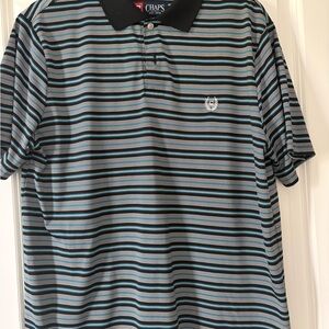 Chaps Men’s Black, Light Blue & Gray Striped Polo